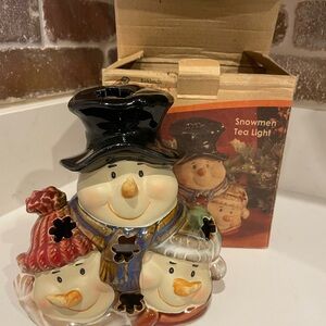 Kirklands Festive Snowmen Tea Light Holder - Multicolor